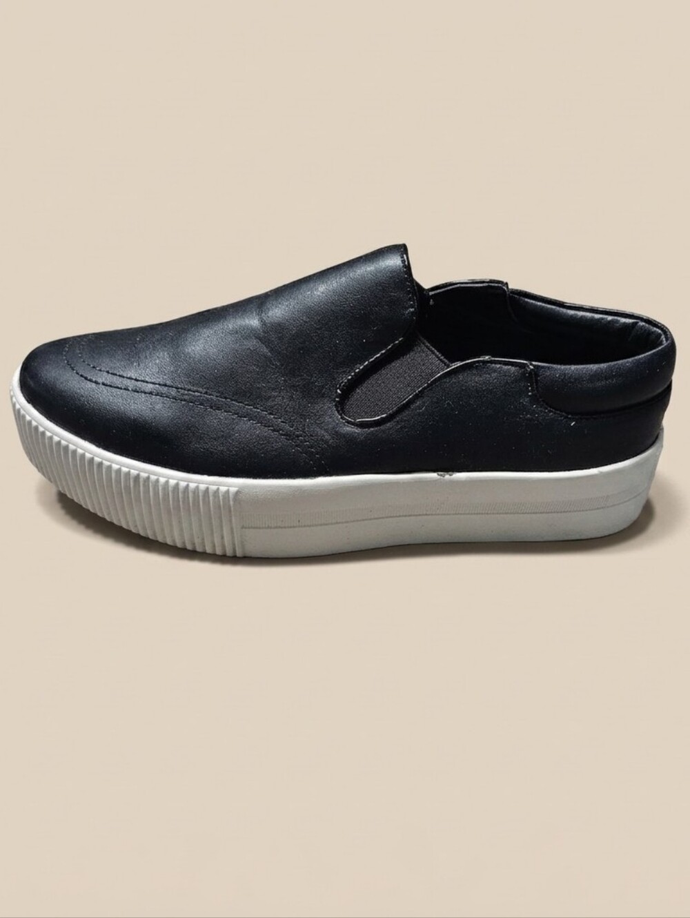 Pink Pop Brand Black Faux Leather Harper Slip On Platform Tennis Shoe Size 6.5